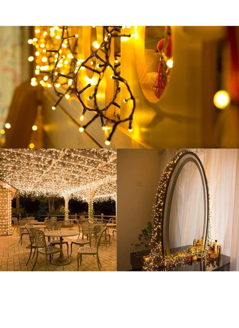 PAMEER - Warm White LED String Lights Black Wire Plug-in 45ft 198 LEDs String Home Decorative LED Strip for Christmas EID Ramadan Diwali and Wedding Parties Decoration Box Button Control 8 Modes - Image 1