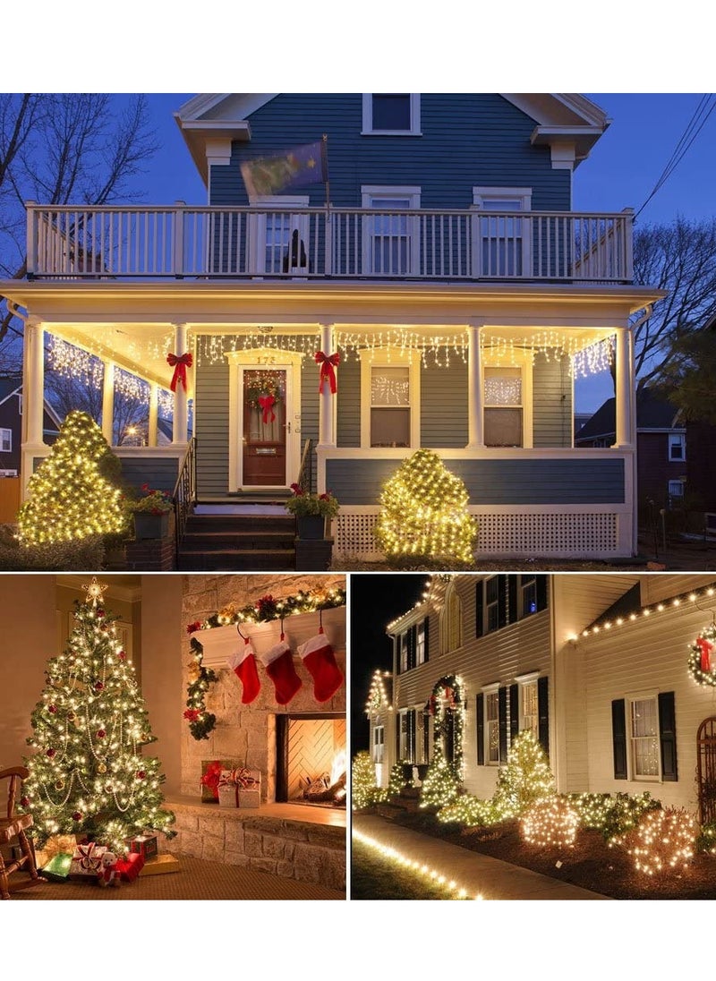PAMEER - Warm White LED String Lights Black Wire Plug-in 45ft 198 LEDs String Home Decorative LED Strip for Christmas EID Ramadan Diwali and Wedding Parties Decoration Box Button Control 8 Modes - Image 1
