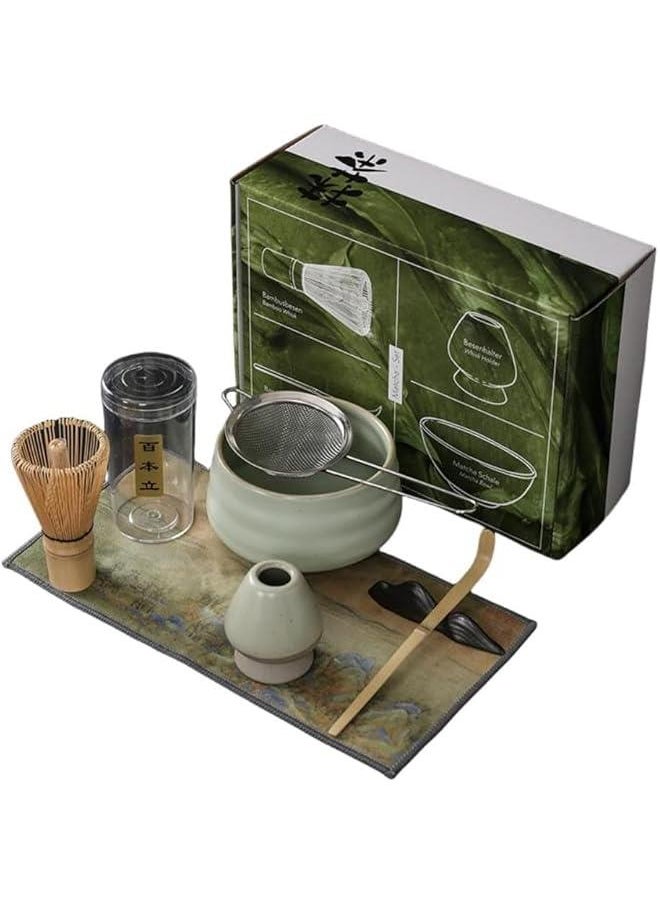 HOOKOR Japanes Matcha Whisk Set 7Pcs/Set Tea Ceremony Set Perfect Matcha Kit Tea Making Tools Includes Matcha Whisk, Tea Spoon, Whisk Holder, Tea Bowl (Green)  - Image 1