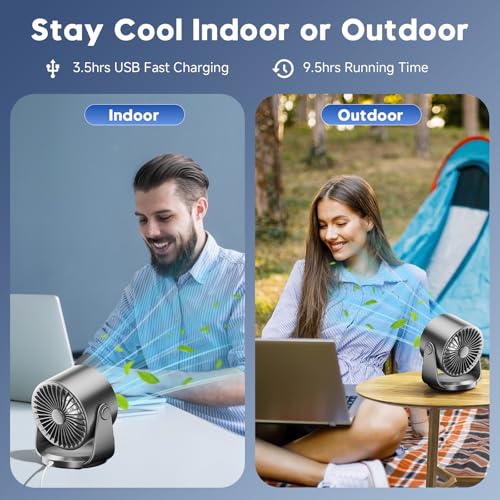 YOSHENMO Desk Fan, Turbo Table Fan for Bedroom, 100-Speed Digital Display, Low Noise, 105° Adjustable Tilt, 7.5-inch, Rechargeable Battery, Wall-Mouted Design for Home, Office, Travel Dark Black - Image 3