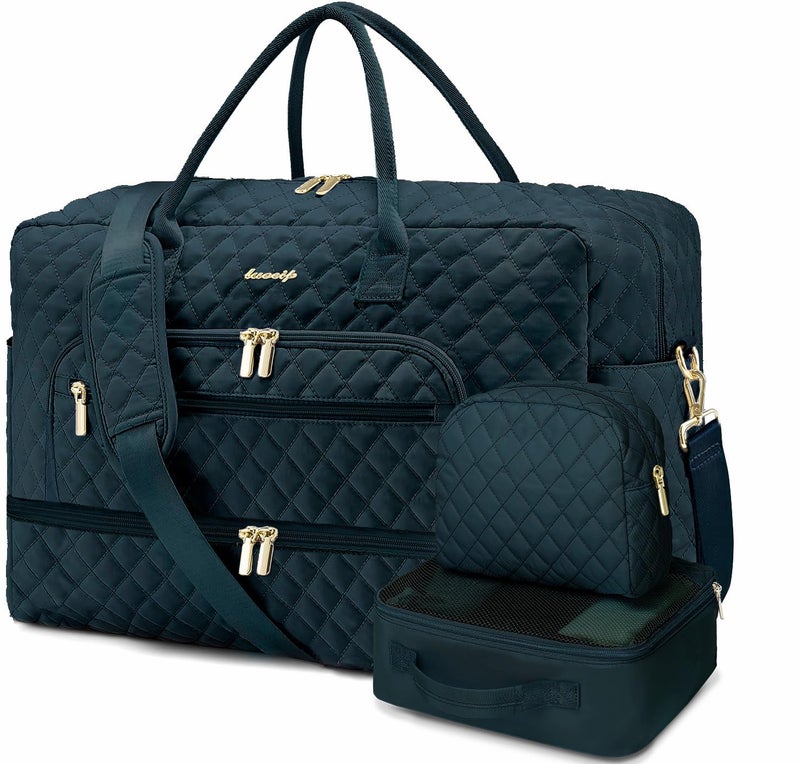 LUOCIP Large Women Travel Duffle Bag - Carry on Overnight Weekend Travel Duffel Tote Gym Bag with Wet Pocket Toiletry Weekender Overnight Bag for Travel Business Trips Sports Hospital 3 Pcs Set - Image 1
