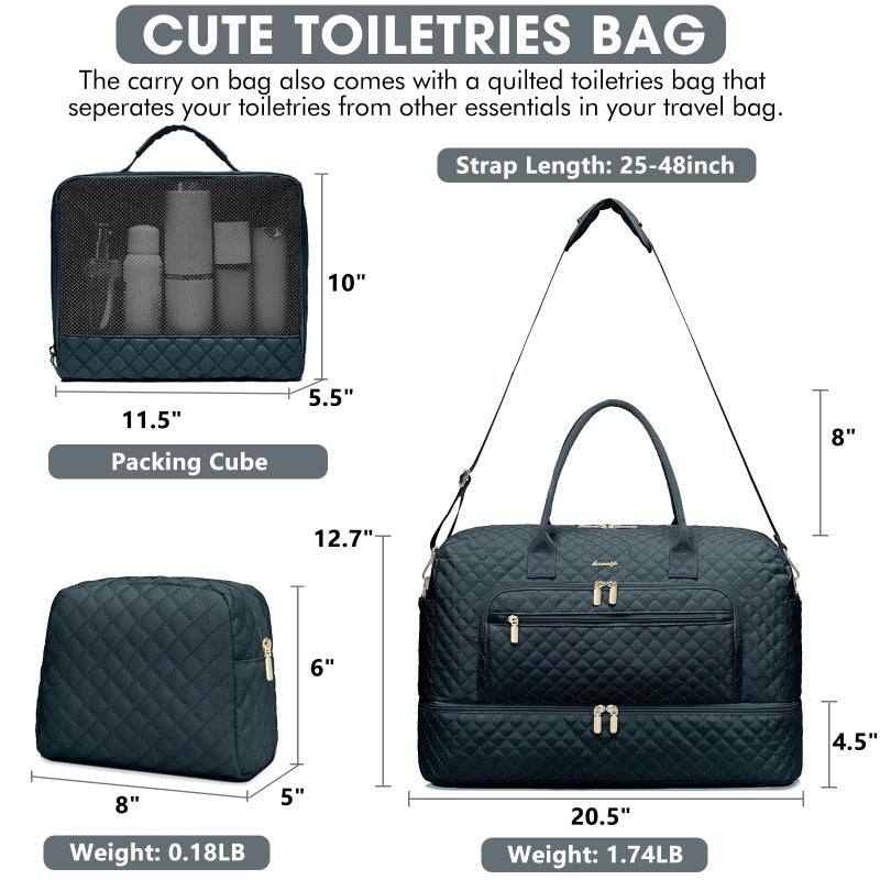 LUOCIP Large Women Travel Duffle Bag - Carry on Overnight Weekend Travel Duffel Tote Gym Bag with Wet Pocket Toiletry Weekender Overnight Bag for Travel Business Trips Sports Hospital 3 Pcs Set - Image 2