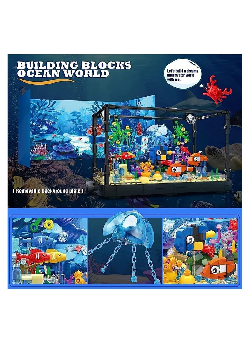 Y&D Fish Tank Building Block, Lighting Aquarium Set Toys for Adults Kids Including Ocean Background Plate, Jellyfish, Crab, Fish, Creative Boys Girls Age 8-12, 725pcs  - Image 2