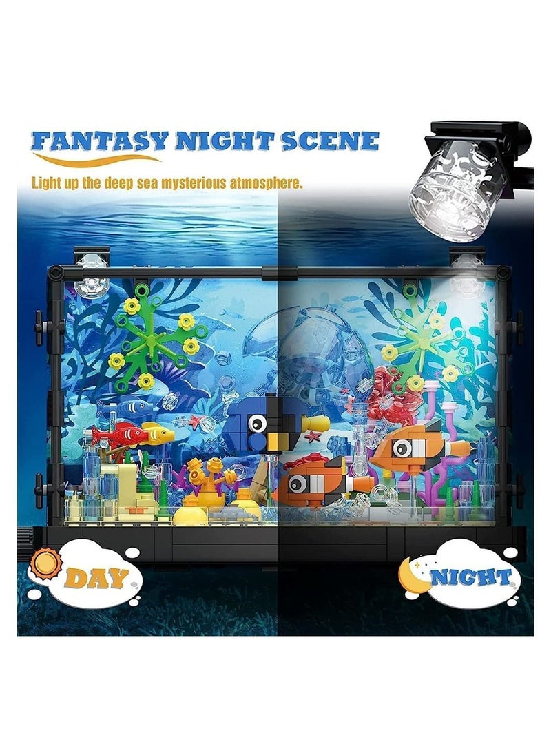 Y&D Fish Tank Building Block, Lighting Aquarium Set Toys for Adults Kids Including Ocean Background Plate, Jellyfish, Crab, Fish, Creative Boys Girls Age 8-12, 725pcs  - Image 5