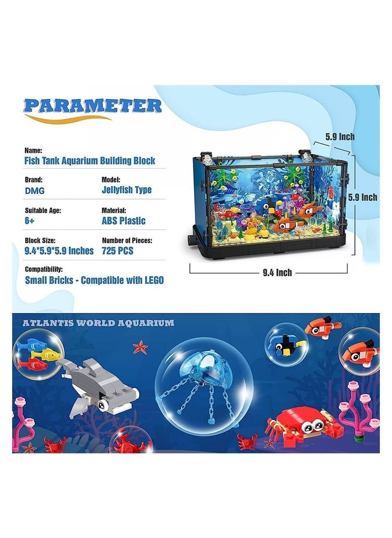 Y&D Fish Tank Building Block, Lighting Aquarium Set Toys for Adults Kids Including Ocean Background Plate, Jellyfish, Crab, Fish, Creative Boys Girls Age 8-12, 725pcs  - Image 3