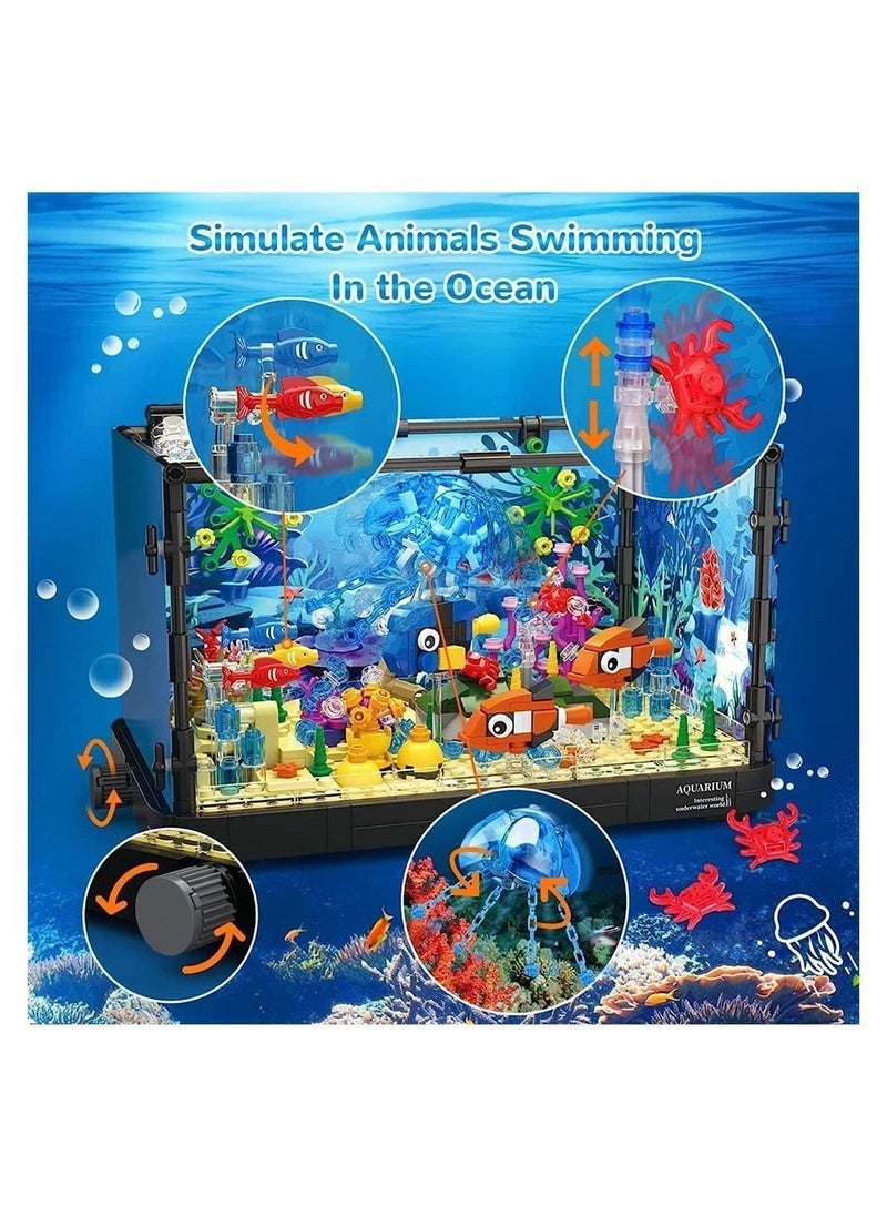 Y&D Fish Tank Building Block, Lighting Aquarium Set Toys for Adults Kids Including Ocean Background Plate, Jellyfish, Crab, Fish, Creative Boys Girls Age 8-12, 725pcs  - Image 4
