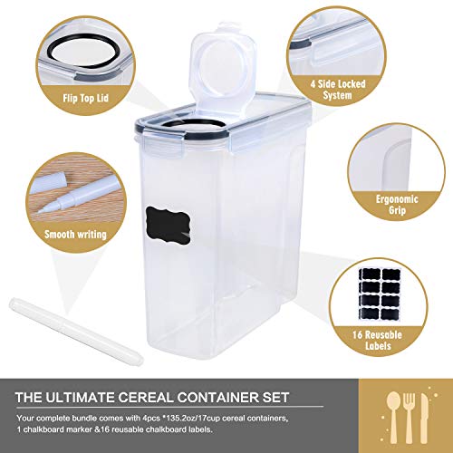 FOOYOO Cereal Containers Storage Set - 4 Piece Airtight Large Food Storage Containers(135.2oz), BPA Free Dispenser Plastic Cereal Storage Containers - Image 2