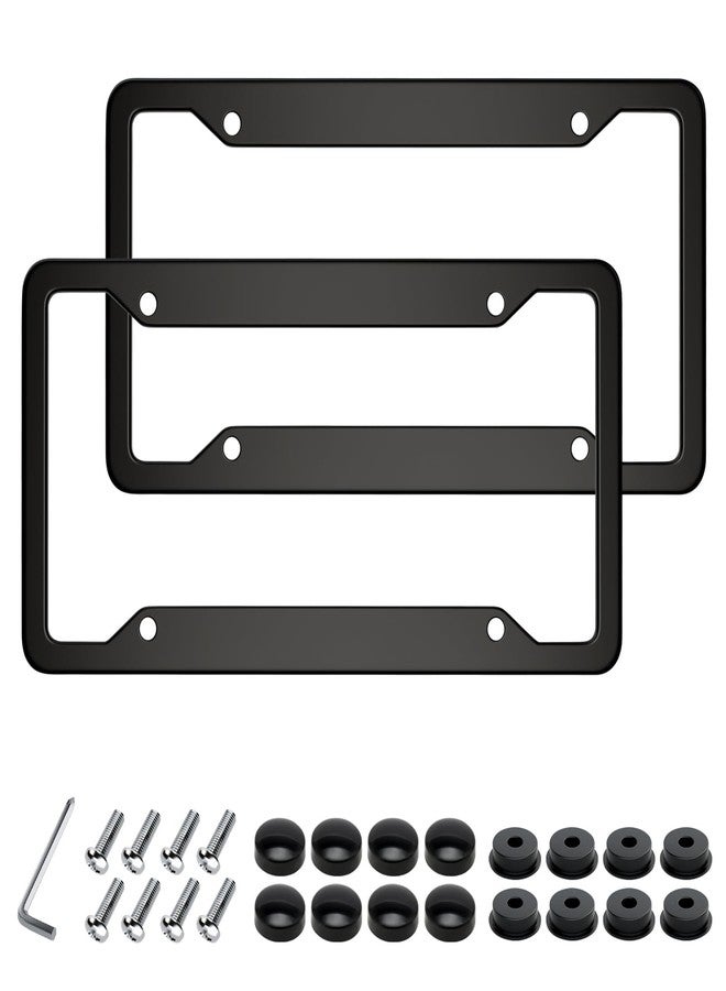 OKLPF Black License Plate Frame, 2 Pack Glossy & Waterproof Aluminum Number Plate Frame for Man and Women (with Fasteners and Screws). - Image 1