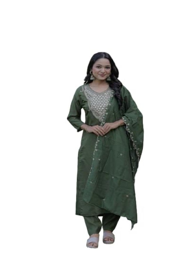 INJOFASH طقم سلوار تقليدي مطرز للفتيات، بأكمام 3/4 (IN، ألفا، XL، عادي، حجم زائد، للفتيات الصغيرات، أخضر) - Image 1