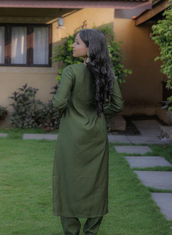 INJOFASH طقم سلوار تقليدي مطرز للفتيات، بأكمام 3/4 (IN، ألفا، XL، عادي، حجم زائد، للفتيات الصغيرات، أخضر) - Image 3