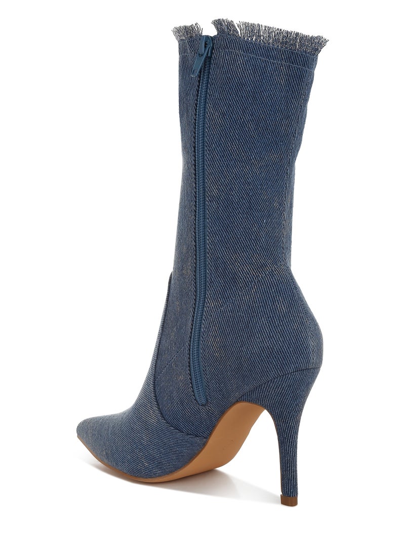 لندن راج بوت نسائي من لندن راغ، مصنوع من قماش الدنيم الممزق، يصل إلى منتصف الساق. - Image 3