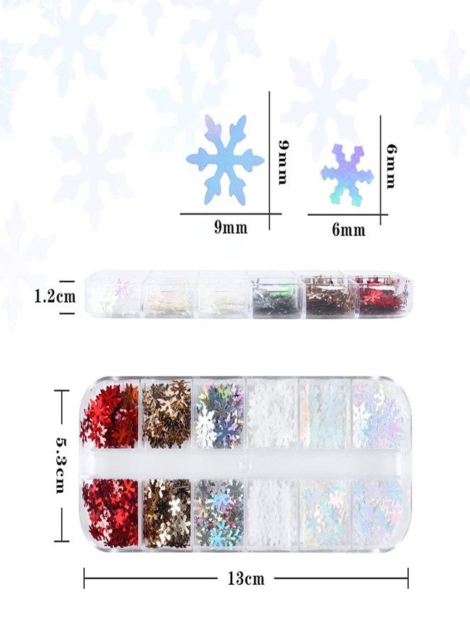 KZBTRBT Holographic Snowflake Nail Sequins,3D Snow Flakes Laser Nail Glitter Snowflake Sticker Decals for Acrylic Nails Decorations DIY Christmas Snow Winter Accessories Decals for Women (1 box/12 Grids) - Image 5