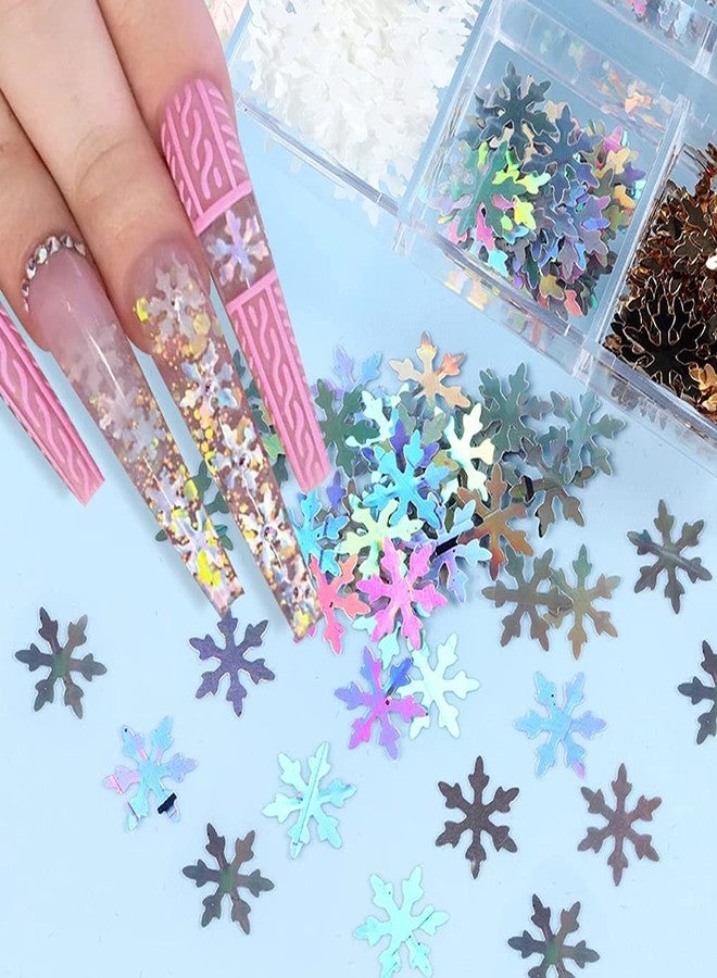 KZBTRBT Holographic Snowflake Nail Sequins,3D Snow Flakes Laser Nail Glitter Snowflake Sticker Decals for Acrylic Nails Decorations DIY Christmas Snow Winter Accessories Decals for Women (1 box/12 Grids) - Image 3