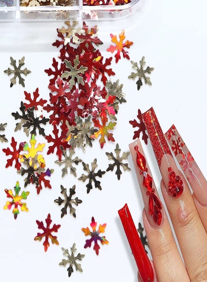 KZBTRBT Holographic Snowflake Nail Sequins,3D Snow Flakes Laser Nail Glitter Snowflake Sticker Decals for Acrylic Nails Decorations DIY Christmas Snow Winter Accessories Decals for Women (1 box/12 Grids) - Image 2