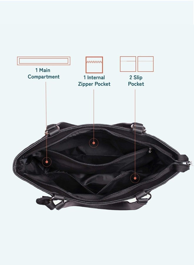 ZOUK حقيبة تسوق زوك نايشا سوداء من الدانتيل للنساء | حقيبة كتف كبيرة من الجلد النباتي مع حامل زجاجة، وجيوب متعددة، وبطانة مقاومة للماء | مناسبة للمكتب والسفر والاستخدام اليومي | دانتيل شبكي - Image 5