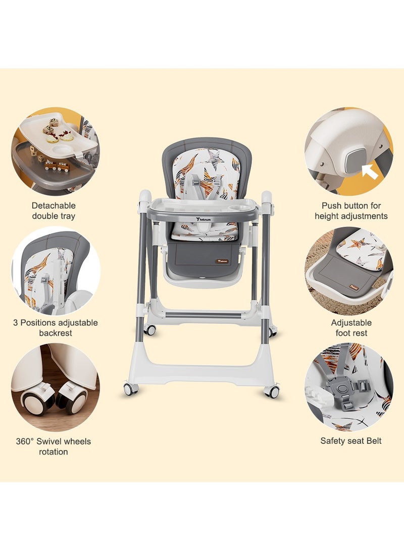 TEKNUM 5-In-1 Swing With High Chair With Lockable Wheels - Grey - Image 4
