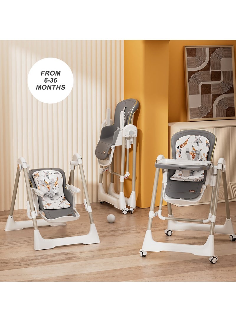 TEKNUM 5-In-1 Swing With High Chair With Lockable Wheels - Grey - Image 5