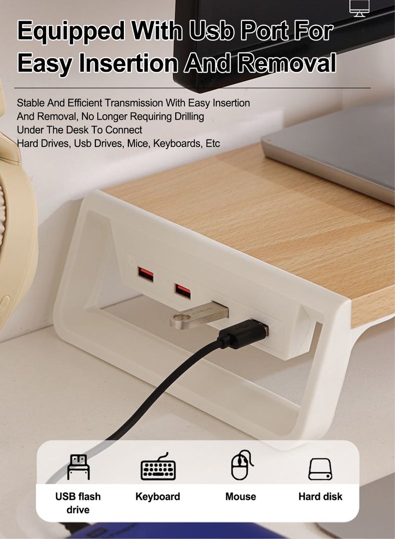 FlashHawk Computer Monitor Stand with USB Hub,4-in-1 USB Wood Monitor Riser for Desktop PC/Laptop/Printer  - Image 2