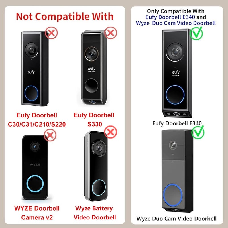 Annkoifu Anti-Theft Video Doorbell Mount for Eufy Doorbell E340/Wyze Duo Cam Doorbell, No-Drill Adjustable Mounting Bracket for Eufy E340, Apartment Door Bell Kits for Wyze Doorbell Camera for Home Rentals - Image 2