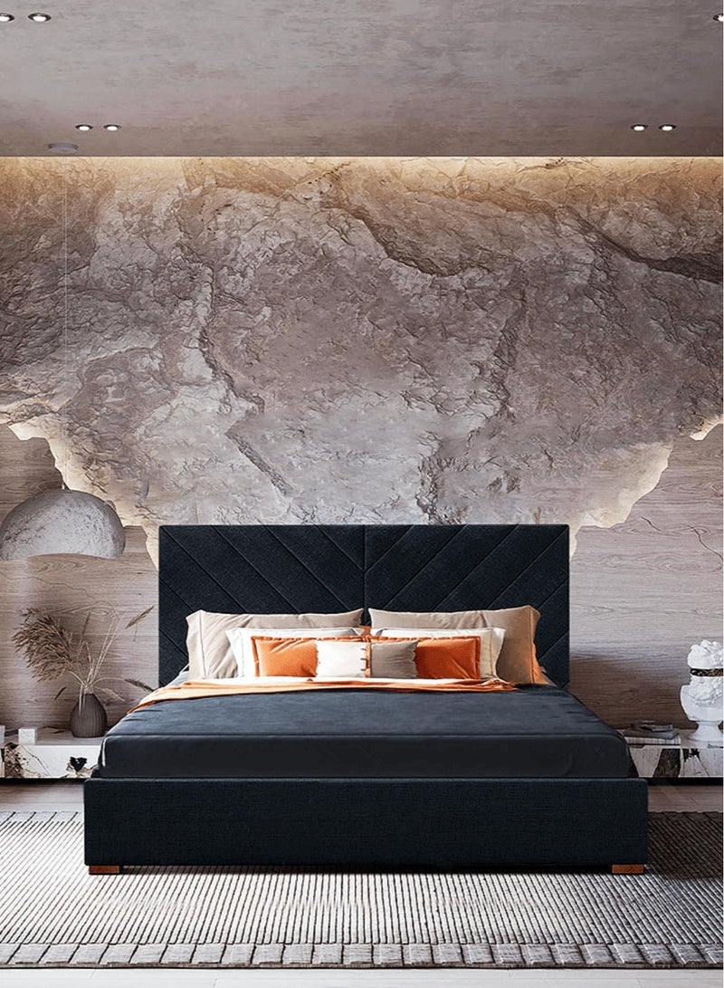 Syla Upholstered Velvet Bed Frame Bedroom Furniture Strong And Sturdy Modern Design Wooden Bed Black Queen size 160 x 200cm