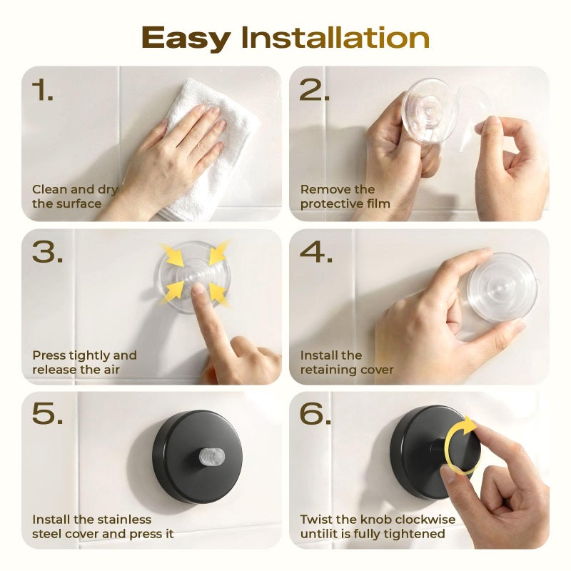 LOOHOI Upgraded Suction Cup Hooks for Shower, Heavy Duty Removable Towel Hooks for Bathroom Glass Door Wall, Stainless Steel Shower Hooks for Towel & Loofah (4 Pack, Black) - Image 5