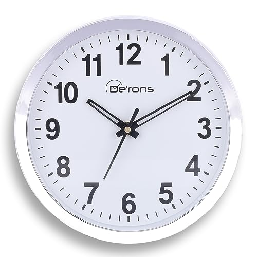De'rons De’rons Plastic Quartz Wall Clock Watch for Home Kitchen Bedroom Hall Living Room Office (20 x 4.3 x 20 cm, Silver Ring, DC-101) - Image 1