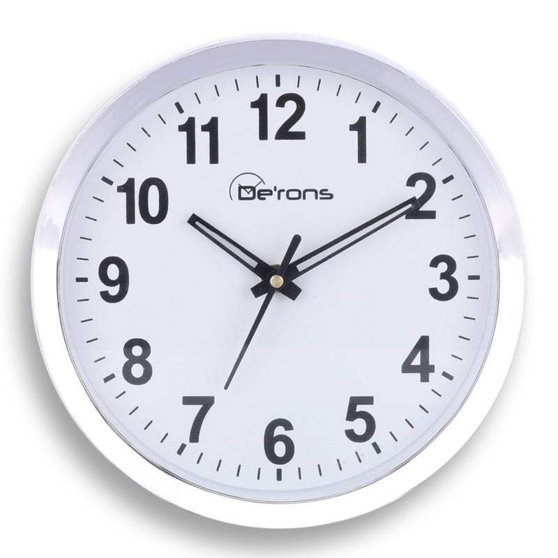 De'rons De’rons Plastic Quartz Wall Clock Watch for Home Kitchen Bedroom Hall Living Room Office (20 x 4.3 x 20 cm, Silver Ring, DC-101) - Image 4