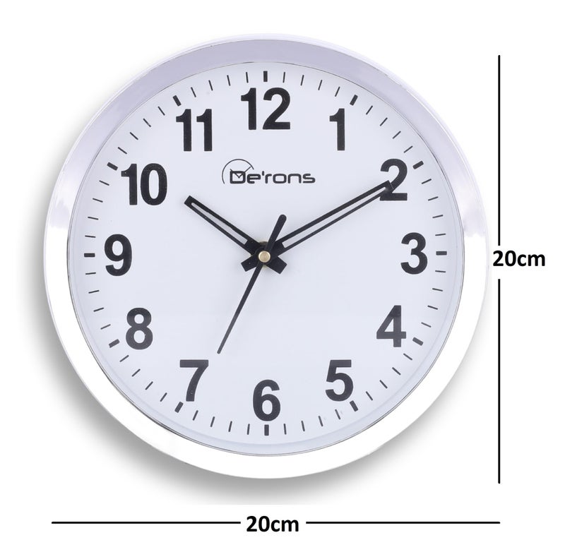 De'rons De’rons Plastic Quartz Wall Clock Watch for Home Kitchen Bedroom Hall Living Room Office (20 x 4.3 x 20 cm, Silver Ring, DC-101) - Image 3