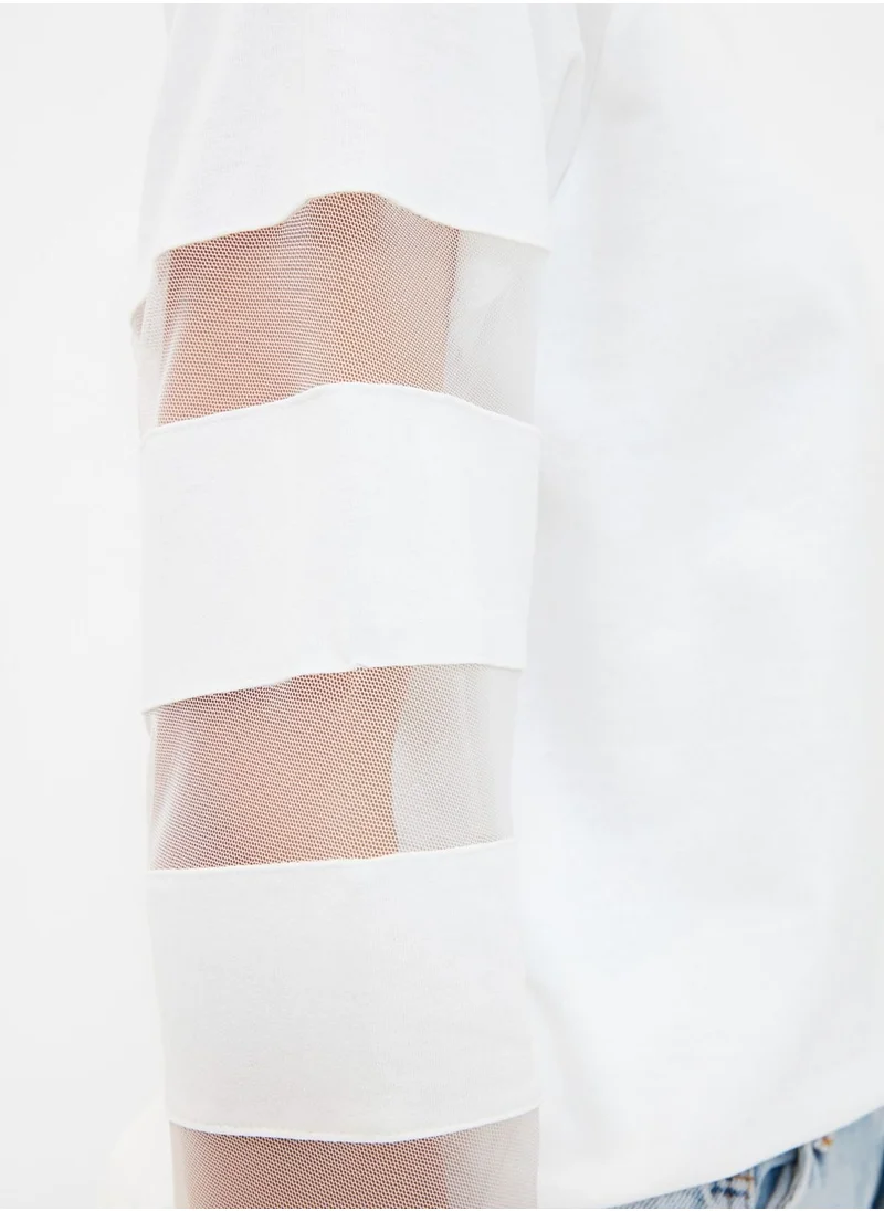 trendyol Tulle Detail Round Neck Sweatshirt