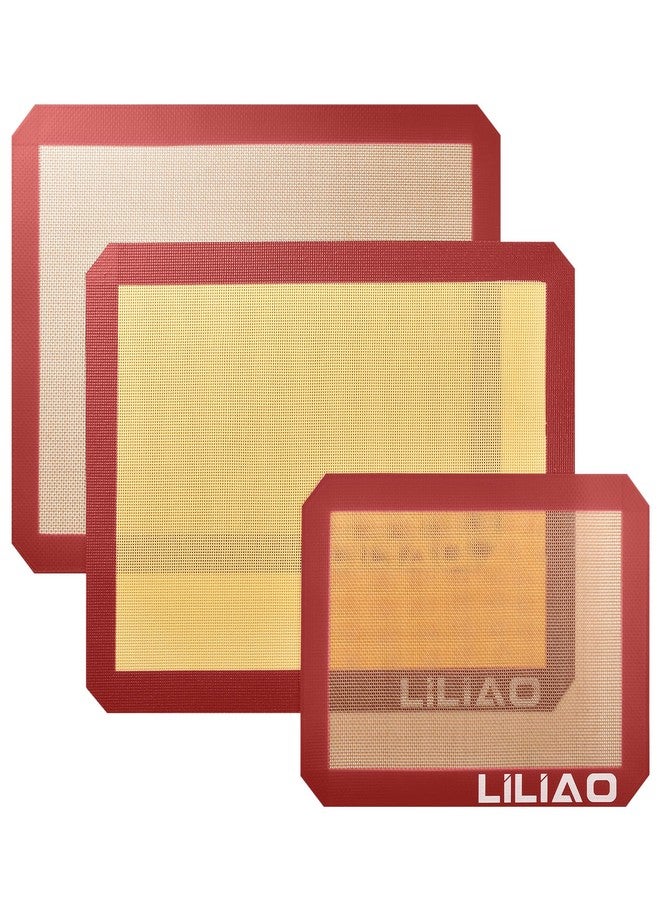 LILIAO Silicone Baking Mat, 3-Pack Non-Stick Reusable Baking Mat, Oven Baking Sheet for Making Cookies, Macaroons, Bread and Pastry (Red) - Image 1