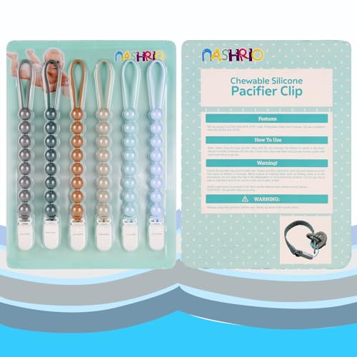 NASHRIO 6-Pack Silicone Pacifier Clips for Baby Boys and Girls - One-Piece Beads, Rust-Free Holders, Teething Relief, Baby Necessities, Newborn Safe Baby Essentials - Image 4
