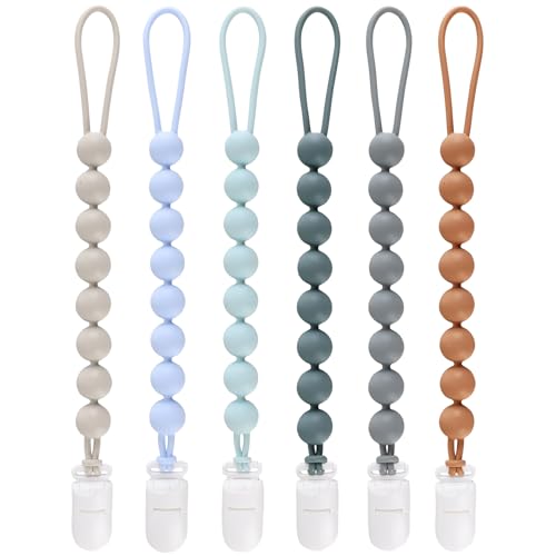 NASHRIO 6-Pack Silicone Pacifier Clips for Baby Boys and Girls - One-Piece Beads, Rust-Free Holders, Teething Relief, Baby Necessities, Newborn Safe Baby Essentials - Image 1