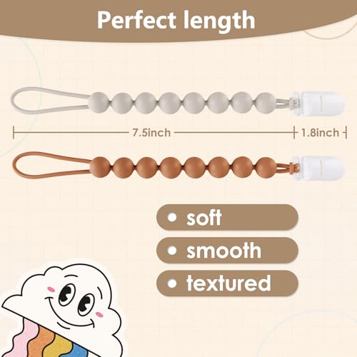 NASHRIO 6-Pack Silicone Pacifier Clips for Baby Boys and Girls - One-Piece Beads, Rust-Free Holders, Teething Relief, Baby Necessities, Newborn Safe Baby Essentials - Image 5