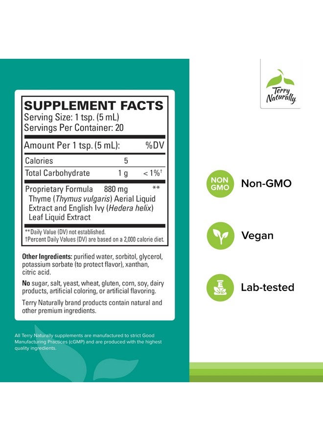 Terry Naturally Terry Naturally Bronchial Clear - 3.4 fl oz Syrup - Supports Healthy Lung & Upper Respiratory Function - Non-Drowsy, Non-Jittery Formula - Non-GMO, Vegan, Gluten Free - 20 Servings  - Image 2