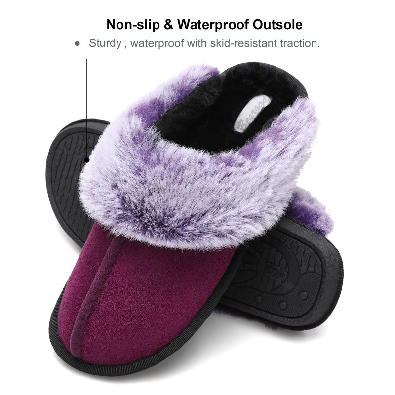 Besroad Women's Fuzzy House Slippers Warm Plush Furry Faux Fur Indoor Outdoor Slippers Shoes for Women Wine 8-9 - Image 5