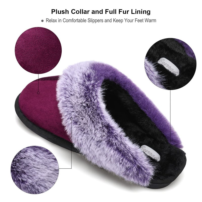 Besroad Women's Fuzzy House Slippers Warm Plush Furry Faux Fur Indoor Outdoor Slippers Shoes for Women Wine 8-9 - Image 3