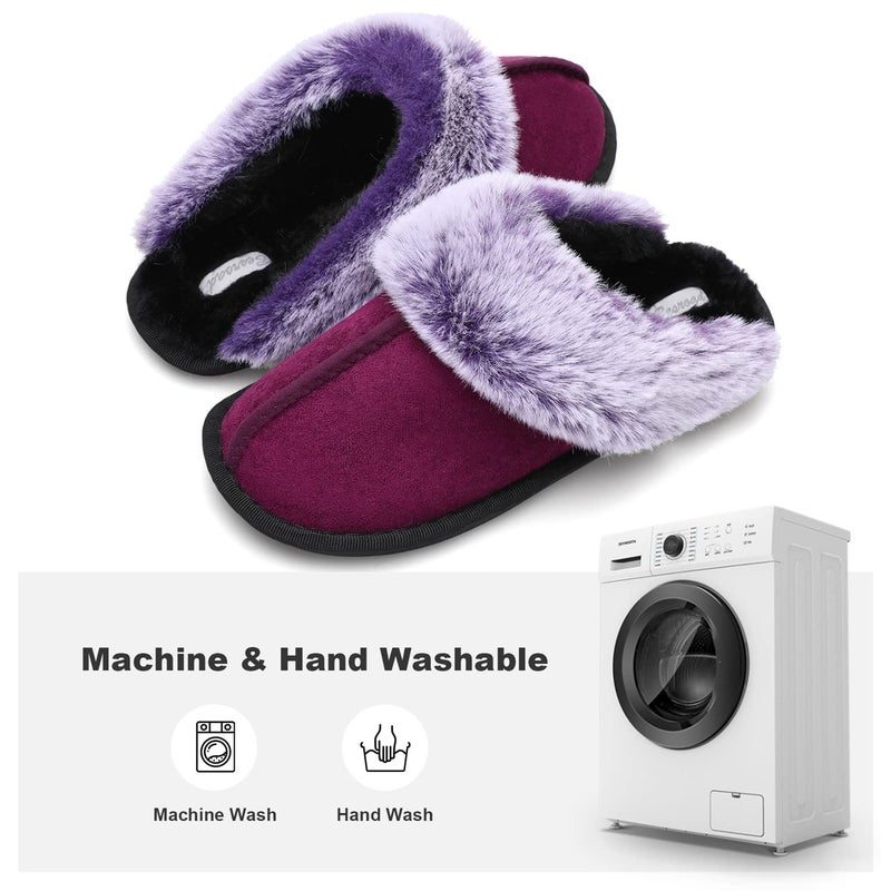 Besroad Women's Fuzzy House Slippers Warm Plush Furry Faux Fur Indoor Outdoor Slippers Shoes for Women Wine 8-9 - Image 4