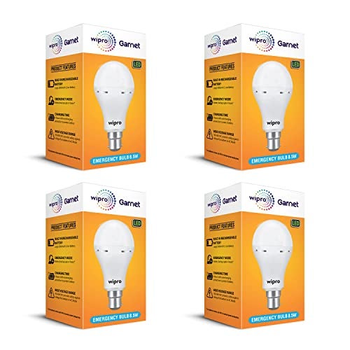 Wipro Garnet 9w LED Emergency Bulb | Cool Day White (6500K) | B22 LED Bulb Base | Inverter Bulb for home, with 4 Hours battery back up| Li-ion Battery | Over charging Protection | Pack of 4 - Image 3