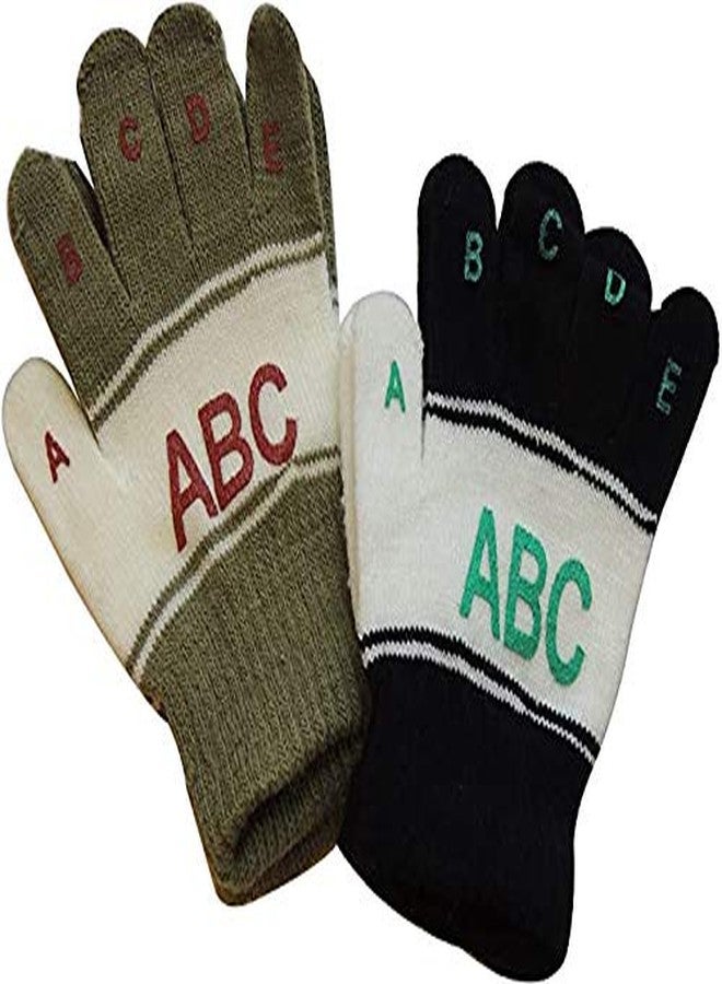 JMP Kid's Boy's & Girl's Winter Warm Woolen ABC Gloves (Multicolor, 1-4 Years) - Pack of 02 - Image 1