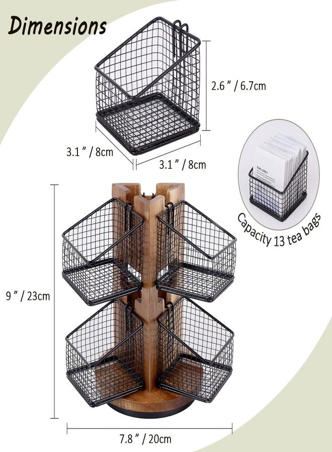 HTB Acacia Wood 2-Tier Tea Bag Organizer with 6 Removable Baskets, Spinning Carousel for Kitchen Countertop and Office - Image 5