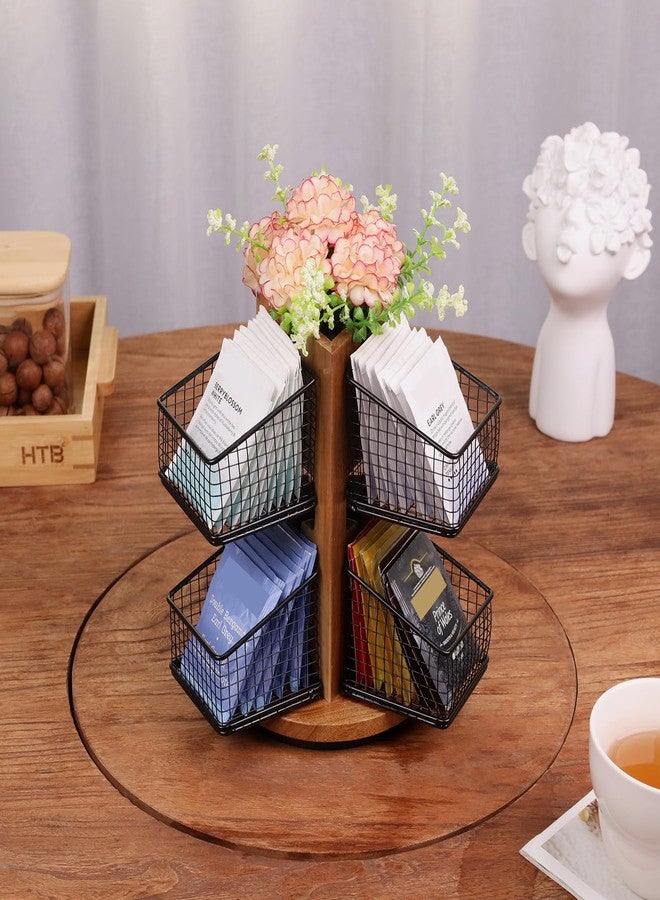 HTB Acacia Wood 2-Tier Tea Bag Organizer with 6 Removable Baskets, Spinning Carousel for Kitchen Countertop and Office - Image 3