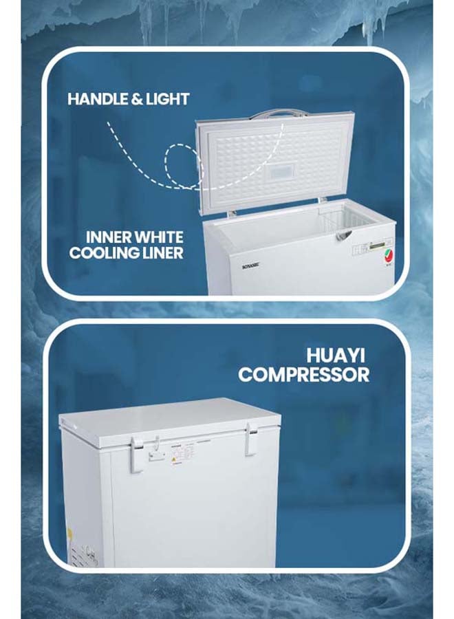 SONASHI 202L Chest Freezer - Single Door with Huayi Compressor, Lock & Key, Adjustable Thermostat, Inner White Liner with Basket, LED Light, Handle & Wheels, R600a Gas, 220-240V/50Hz SCF-252 250 L SCF-252 White - Image 5