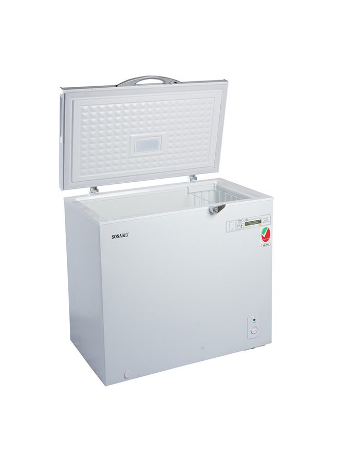 SONASHI 202L Chest Freezer - Single Door with Huayi Compressor, Lock & Key, Adjustable Thermostat, Inner White Liner with Basket, LED Light, Handle & Wheels, R600a Gas, 220-240V/50Hz SCF-252 250 L SCF-252 White - Image 1