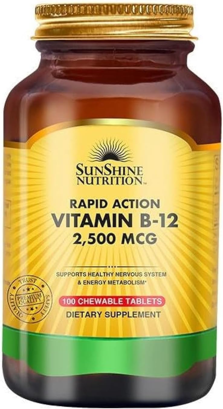 SUNSHINE NUTRITION Rapid Action Vitamin B12 2500mcg Supplement |Support Healthy Nervous System & Energy Metabolism, 100 Tablets - Image 1