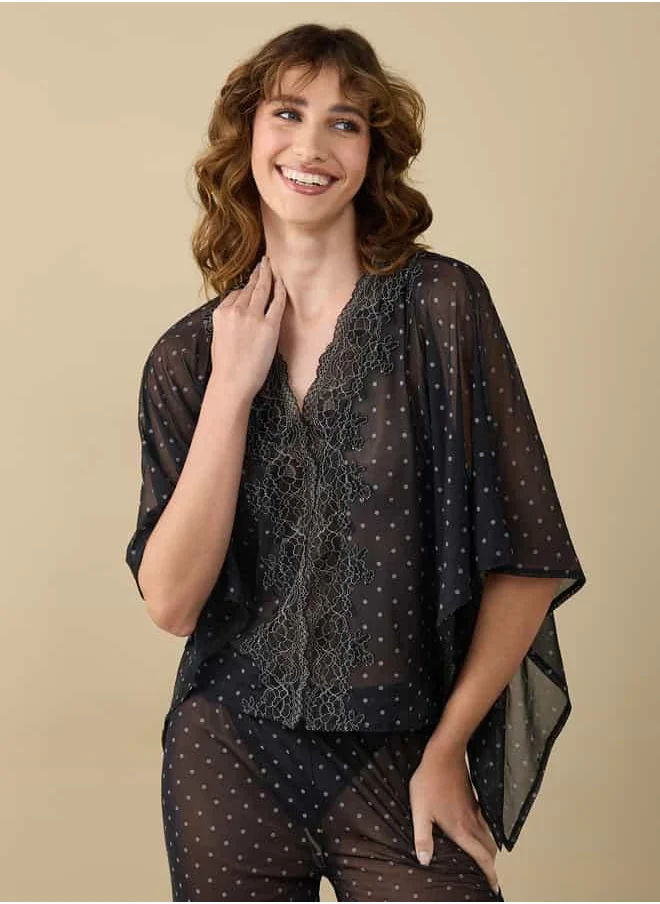 فاف All-Over Polka Dot V-neck Kaftan Top and Pyjama Set