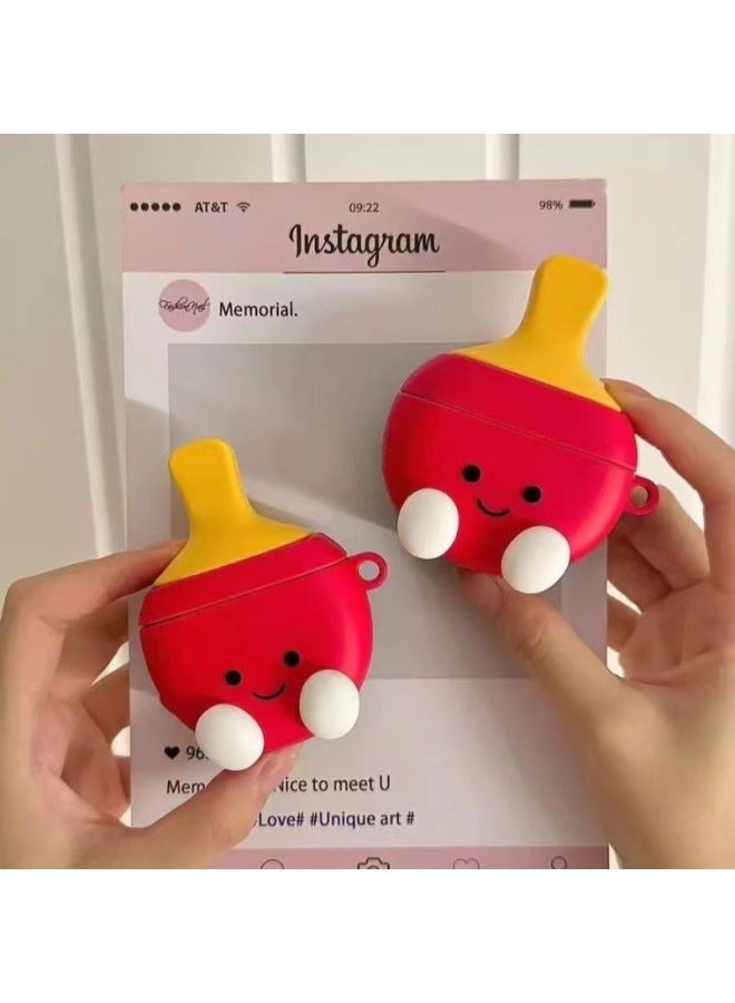 Cartoon Three-color Cloth Cloth For Airpods4 Apple Wireless Bluetooth Earphone Case 1/2/3/Pro2 Earphone Case-Color:Table Tennis Racket + Hook-Applicable Models:airpods4 - Image 1