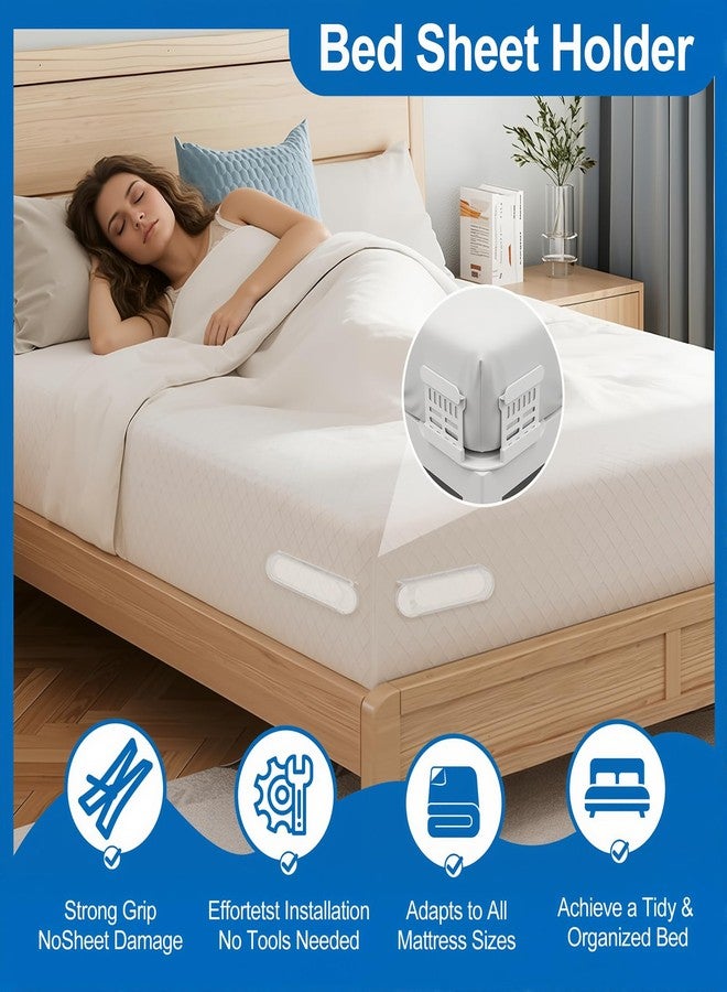 Kerfulty Bed Sheet Holders for Corners, Upgraded Dual-Side Lock Design Sheet Grippers, 4Pcs Heavy Duty Non-Slip Fitted Sheet Clips, Keep Sheets Firm & Tight, Universal Fit for All Mattresses, Easy Installation - Image 2