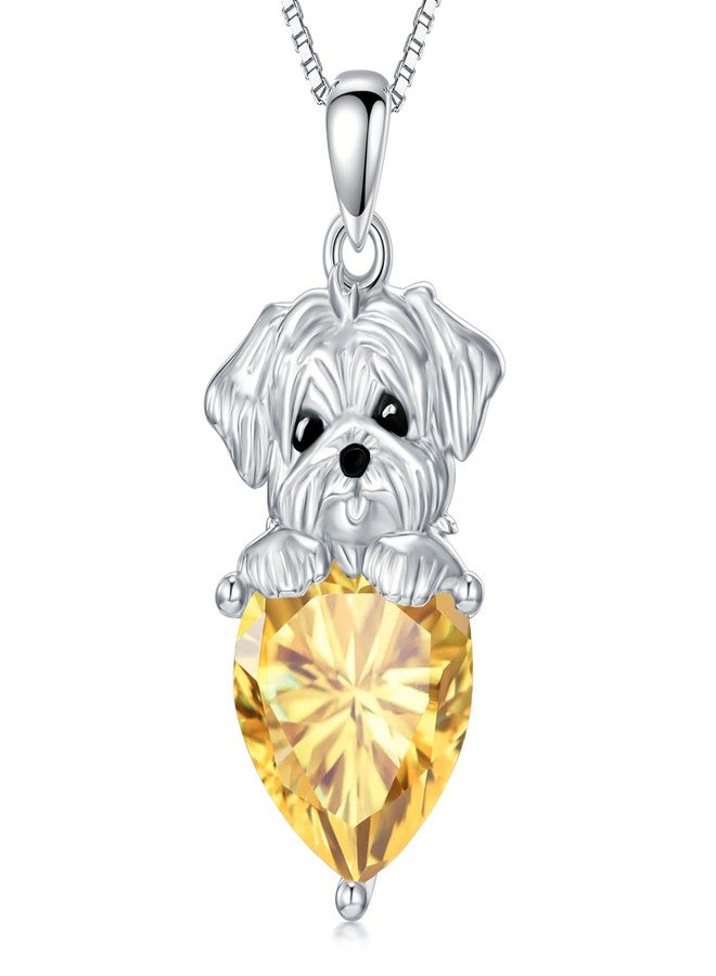 LONAGO Maltese Dog Pendant Necklace with Heart Birthstone Dog Necklace Gift for Women (November - Citrine) - Image 1