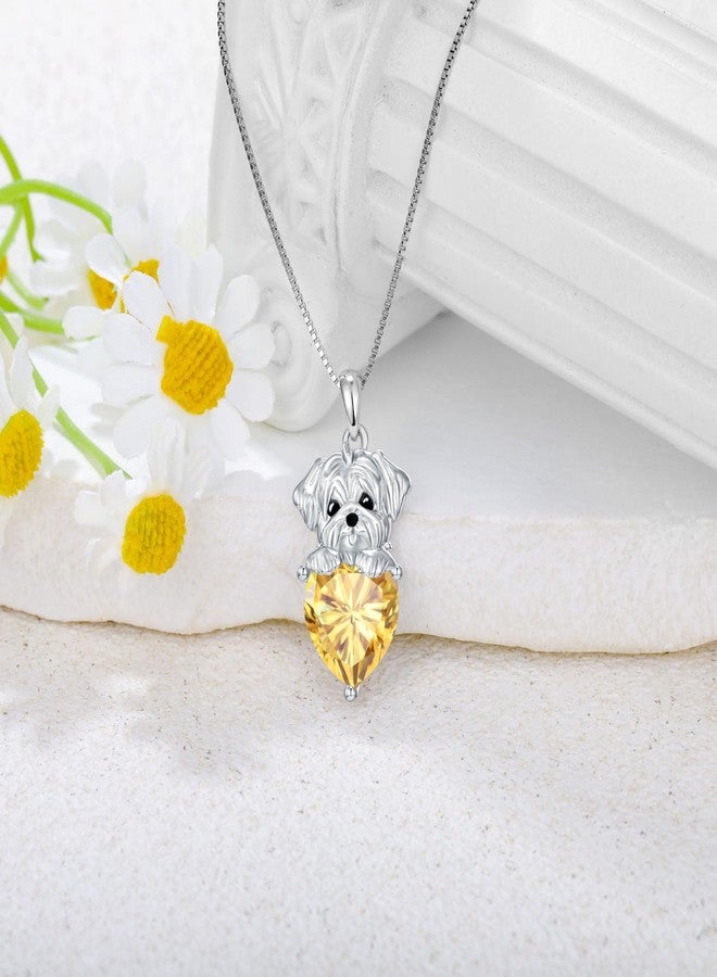LONAGO Maltese Dog Pendant Necklace with Heart Birthstone Dog Necklace Gift for Women (November - Citrine) - Image 2