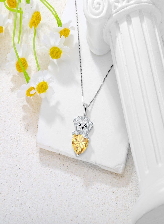 LONAGO Maltese Dog Pendant Necklace with Heart Birthstone Dog Necklace Gift for Women (November - Citrine) - Image 3